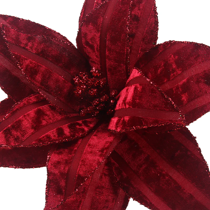 Velour Poinsettia with Clip 31cmD Red - Image 3