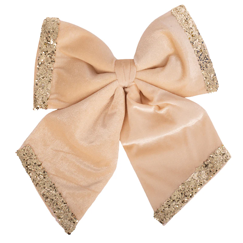 Velvet Bow with Champagne Glitter Edging 30x35cm Ivory - Image 2