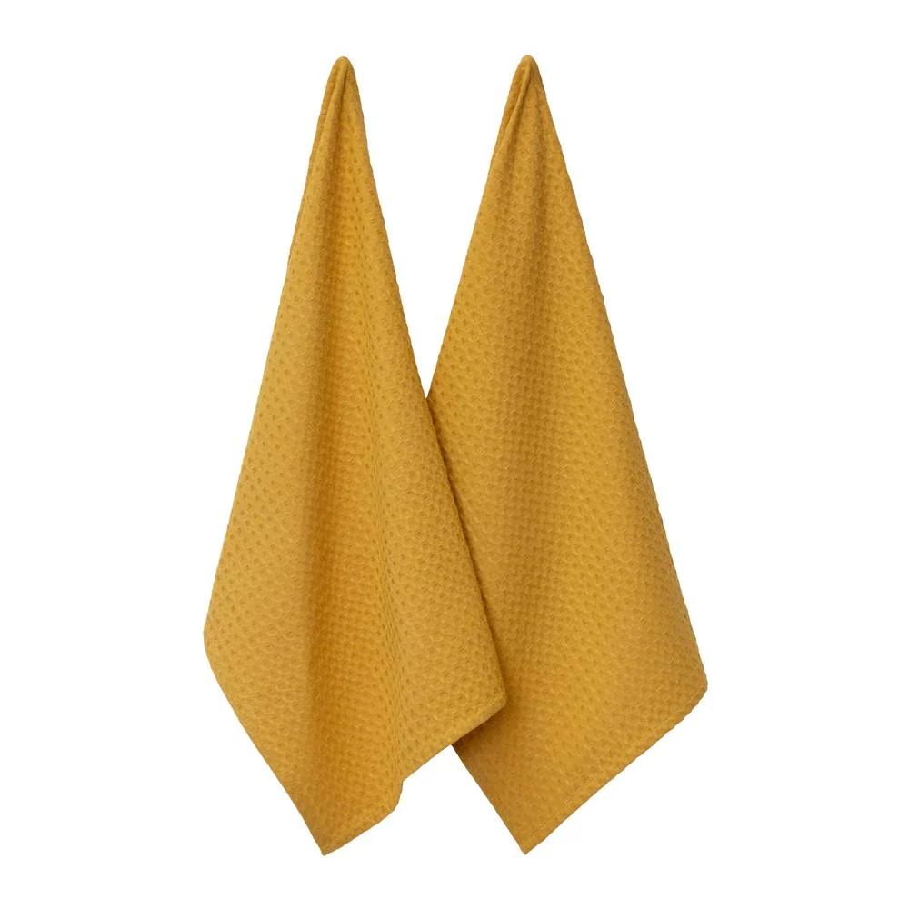 Waffle 2 Pack Tea Towels Mustard 50x70cm