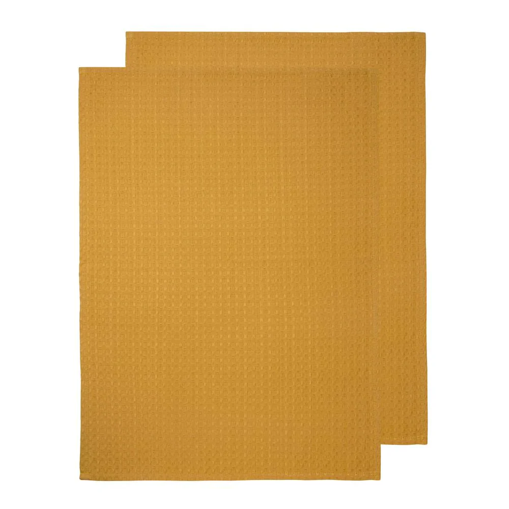 Waffle 2 Pack Tea Towels Mustard 50x70cm - Image 2