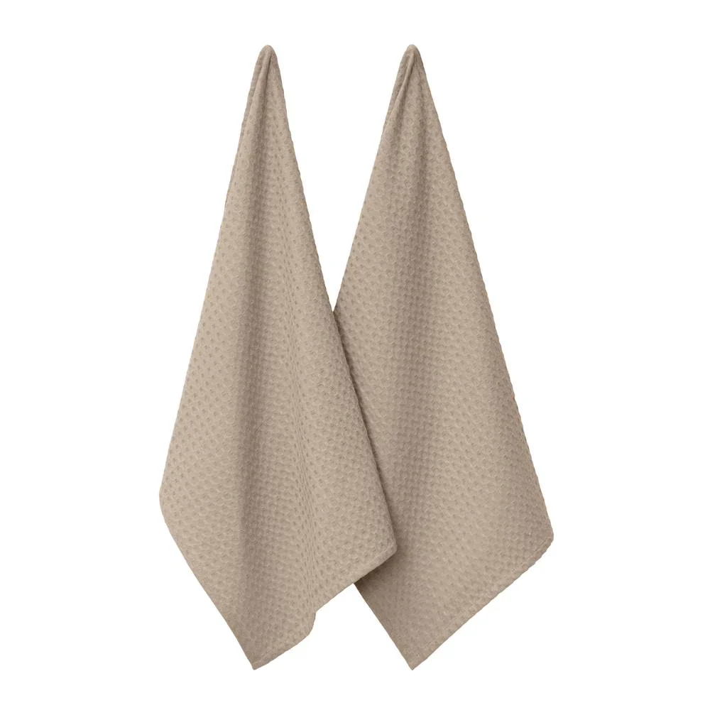Waffle 2 Pack Tea Towels Sandstone 50x70cm