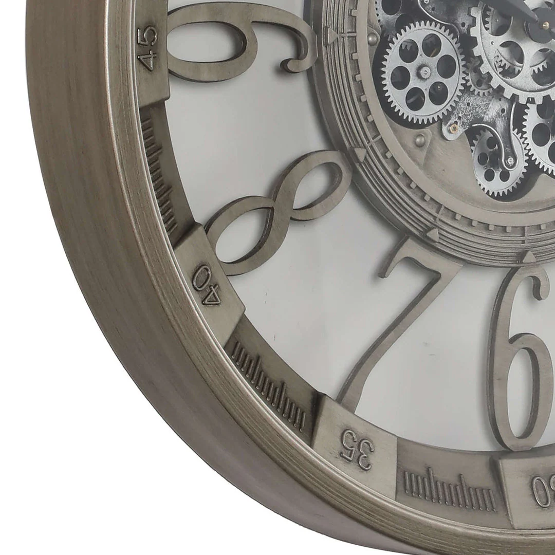 Wall Clock Round Maurice Industrial Moving Cogs Silver 80cm - Image 4