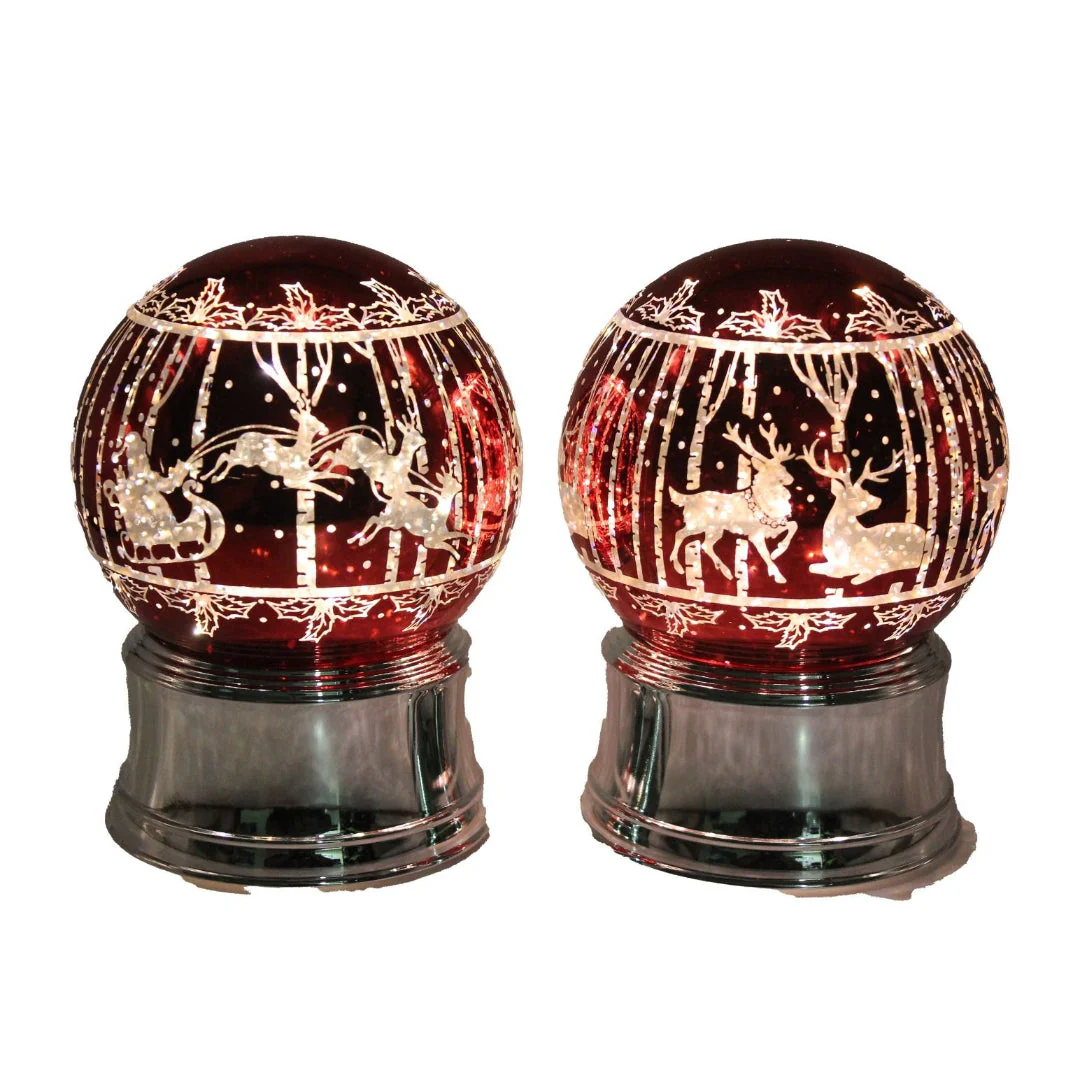 Waterball Sleigh & Deer Warm white 16cm Battery Operated 2 Assorted