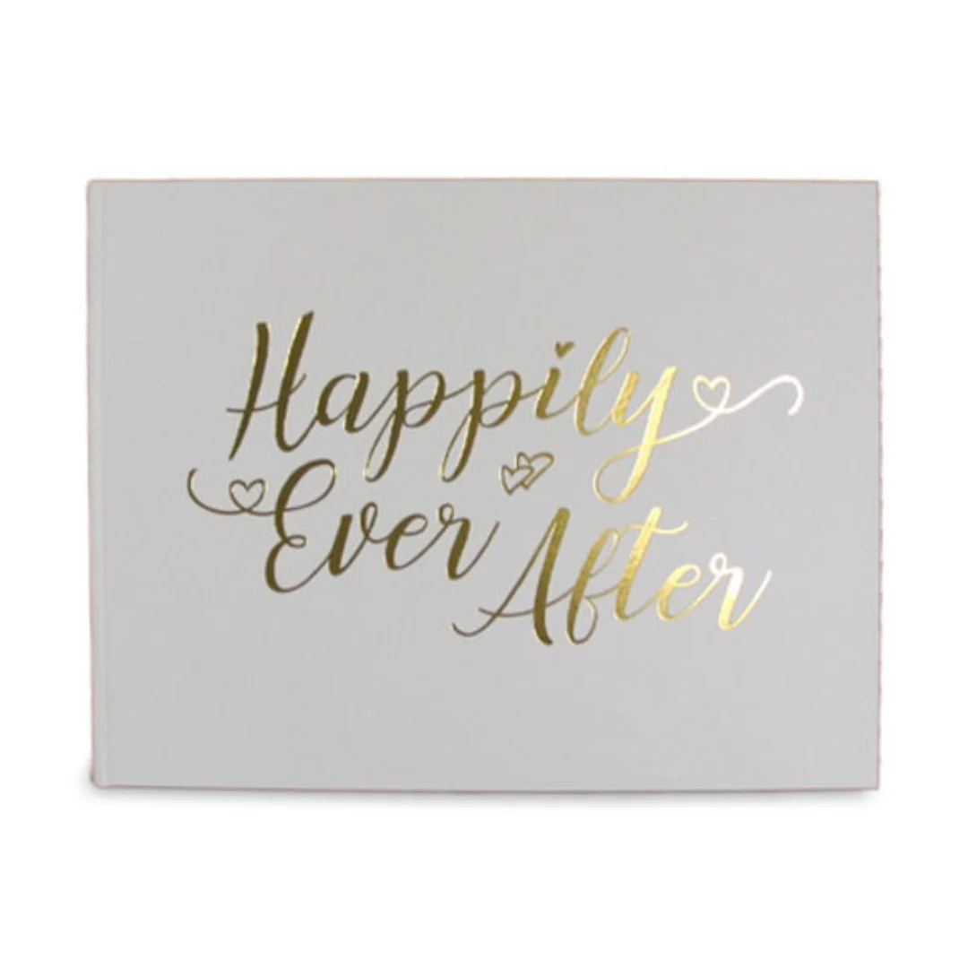 Wedding Guest Book Happily Ever After Gold/White