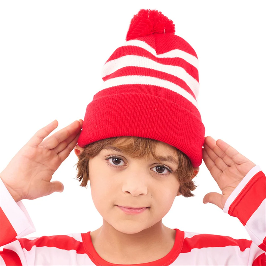 Wheres Wally Red and White Striped Beanie