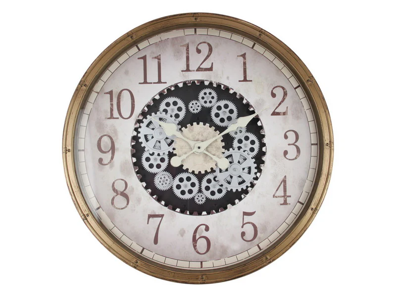 White and Gold Clock moving Cog 76cm Roman Numerals