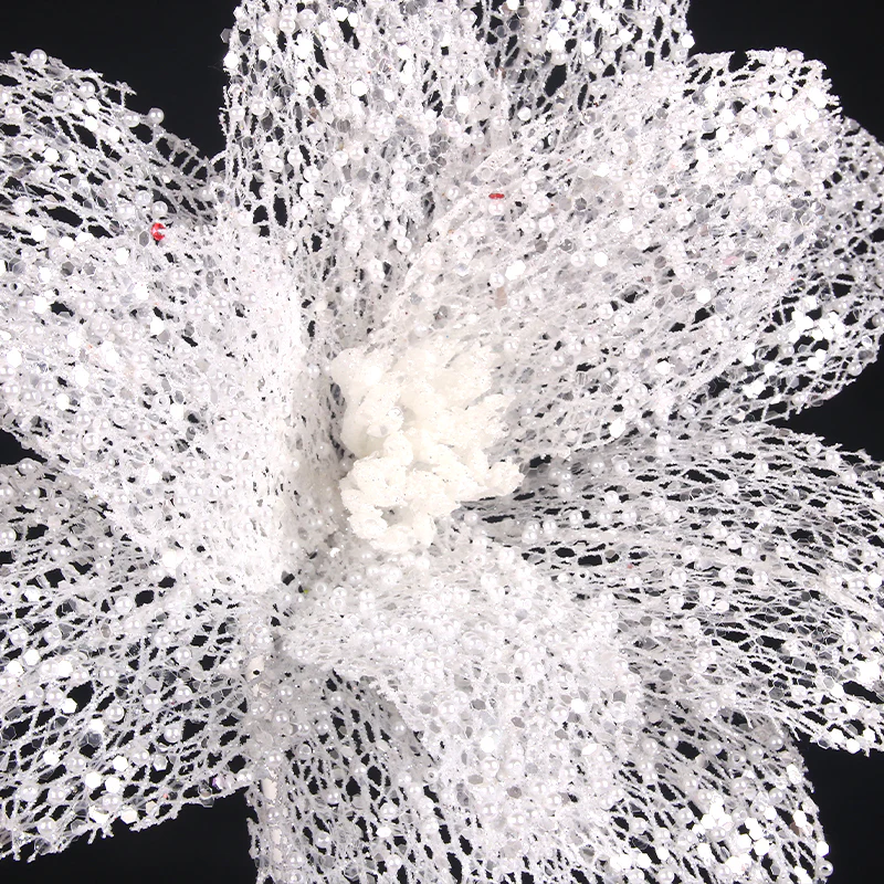 White Lace Poinsettia Flower Stem D31cm - Image 2