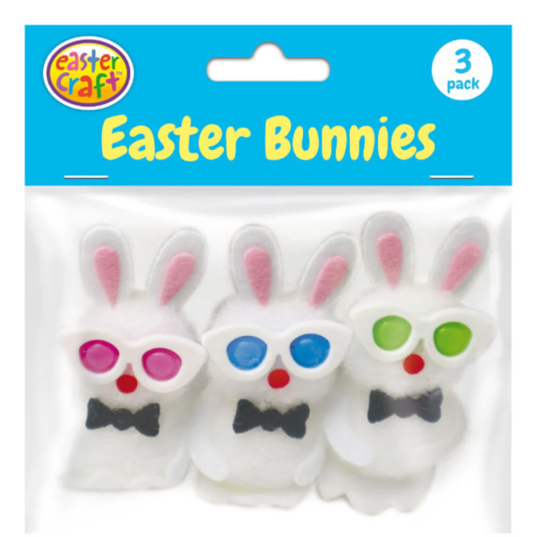 White Pom Pom Bunnies with Bow Ties and Coloured Glasses 6cm