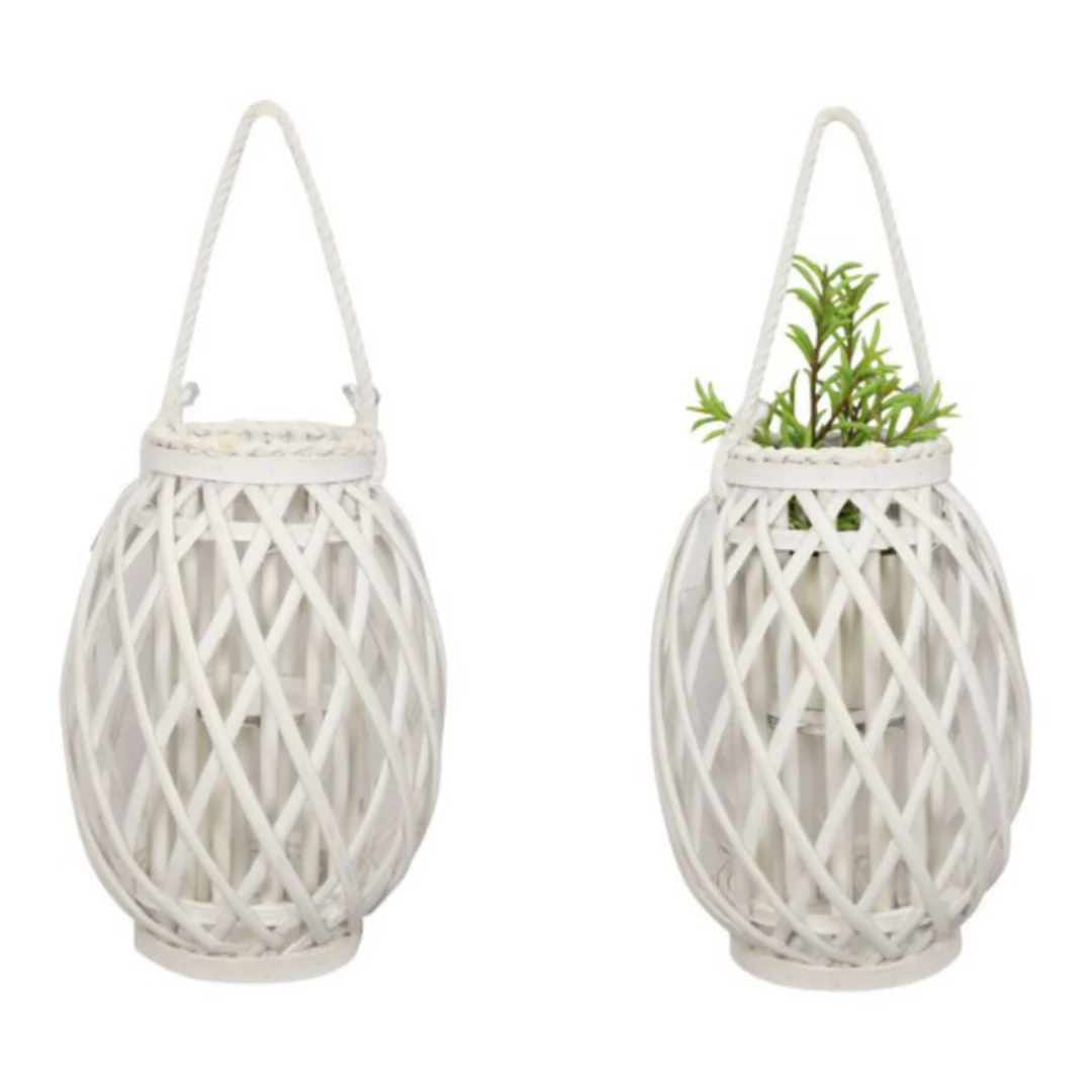 32Cm White Wicker Plant Holder