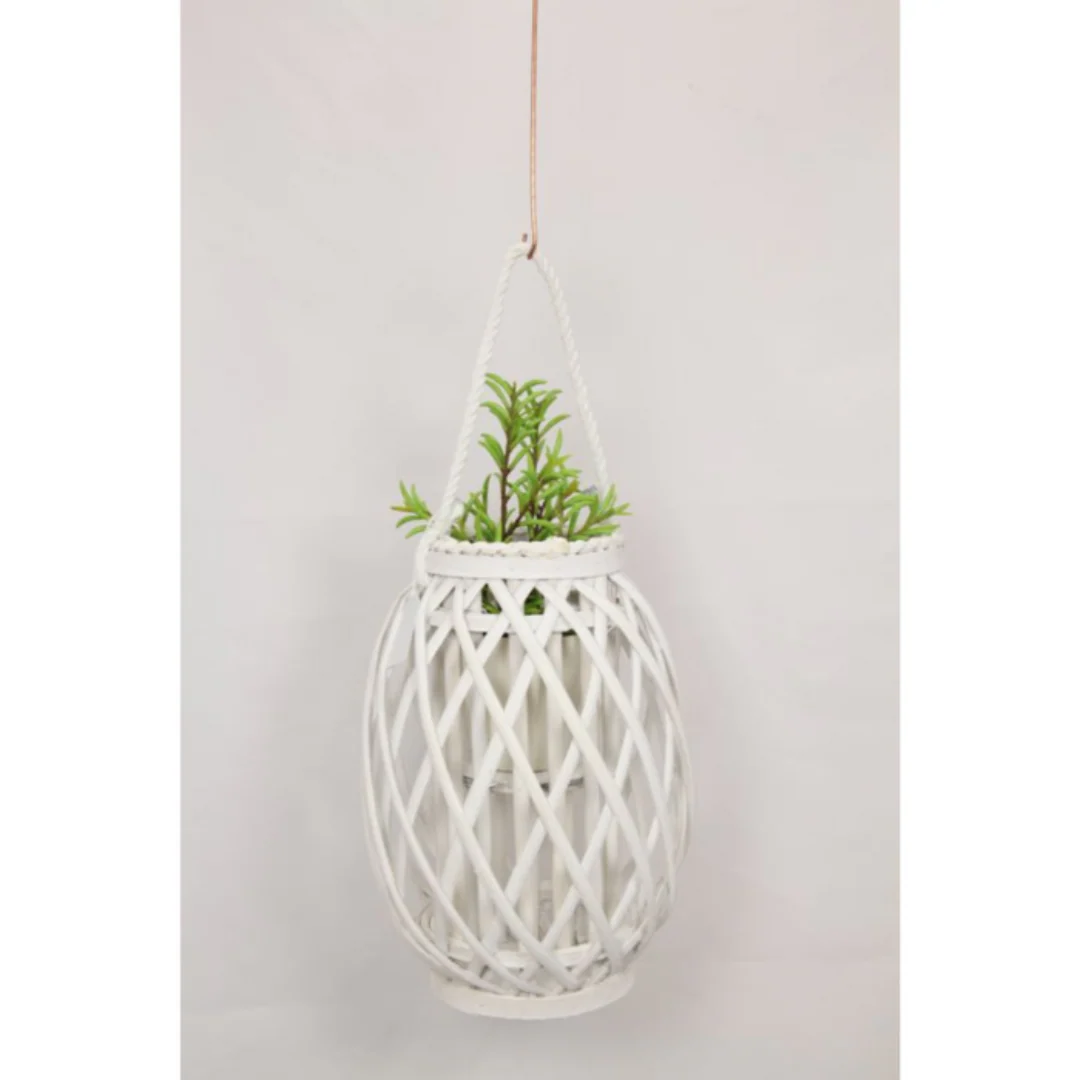 32Cm White Wicker Plant Holder - Image 2