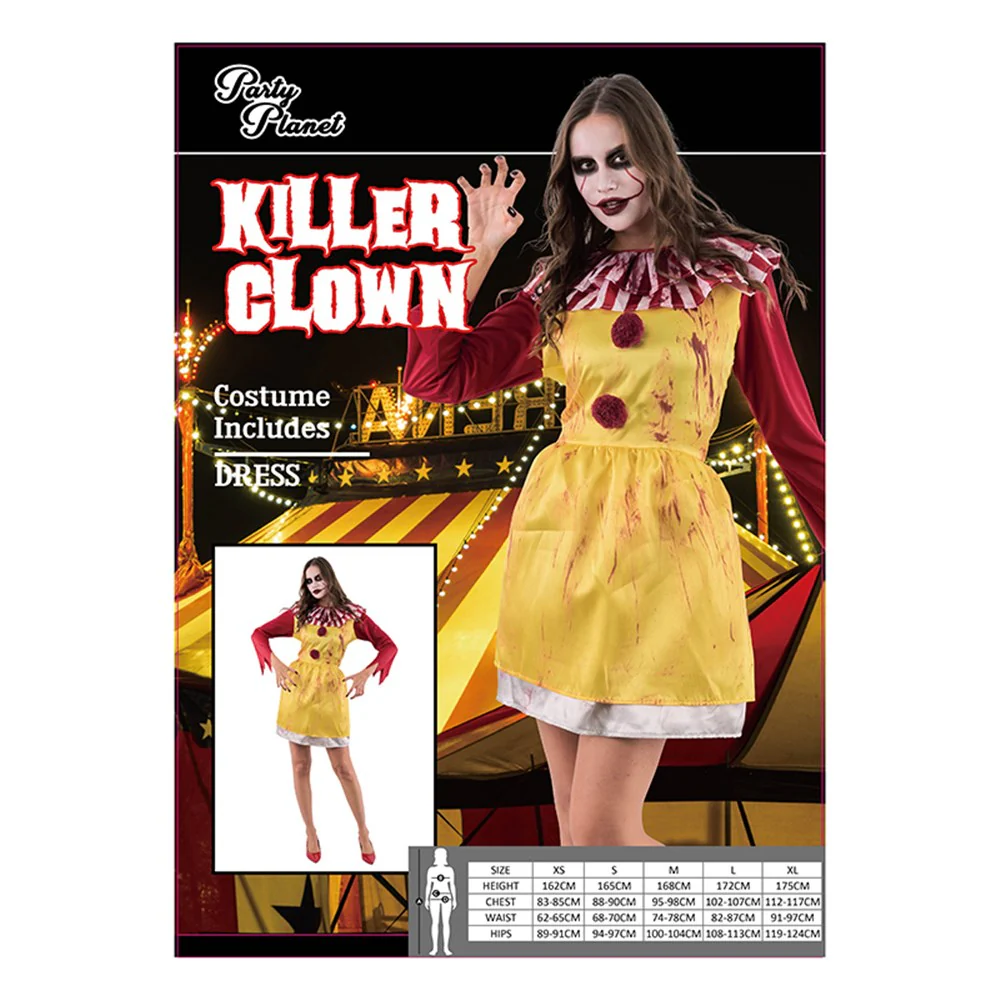 WOMAN KILLER CLOWN COSTUME-INCLUDING DRESS, 2A SIZES MED & LRG
