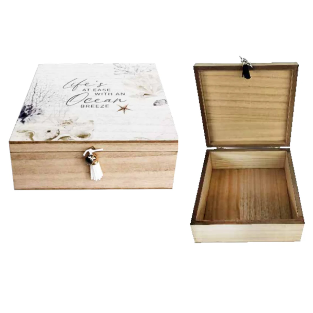 Wooden Beach Quote Boxes with Tassle and Bead 18.3x18.3x7cm 6 Asstd - Image 2