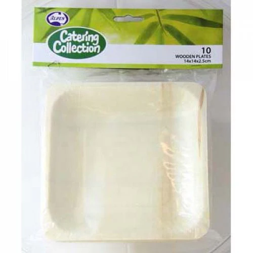 Wooden Plates 14x14x2.5cm 10pk