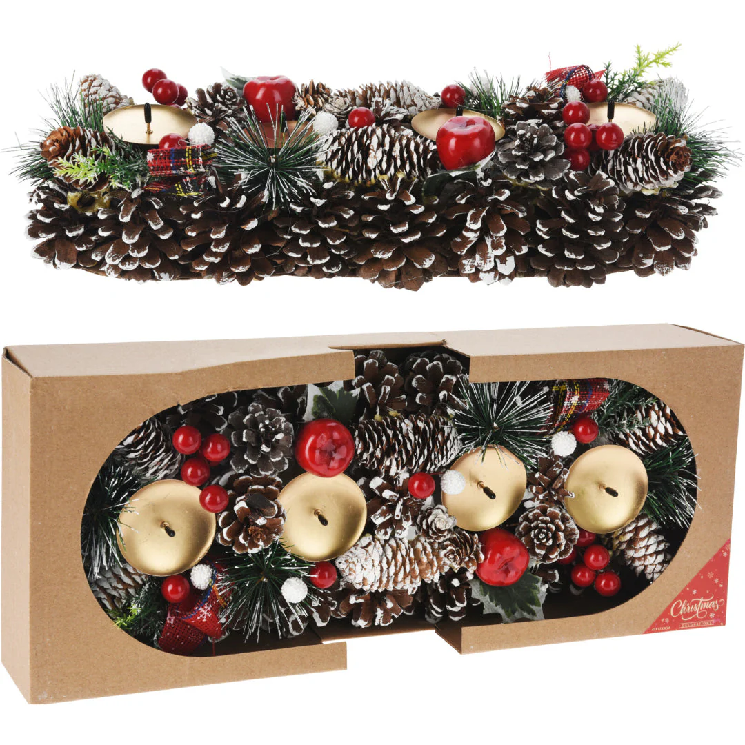 Wreath 40cm Advent Pinecone Rectangular Frosted Design