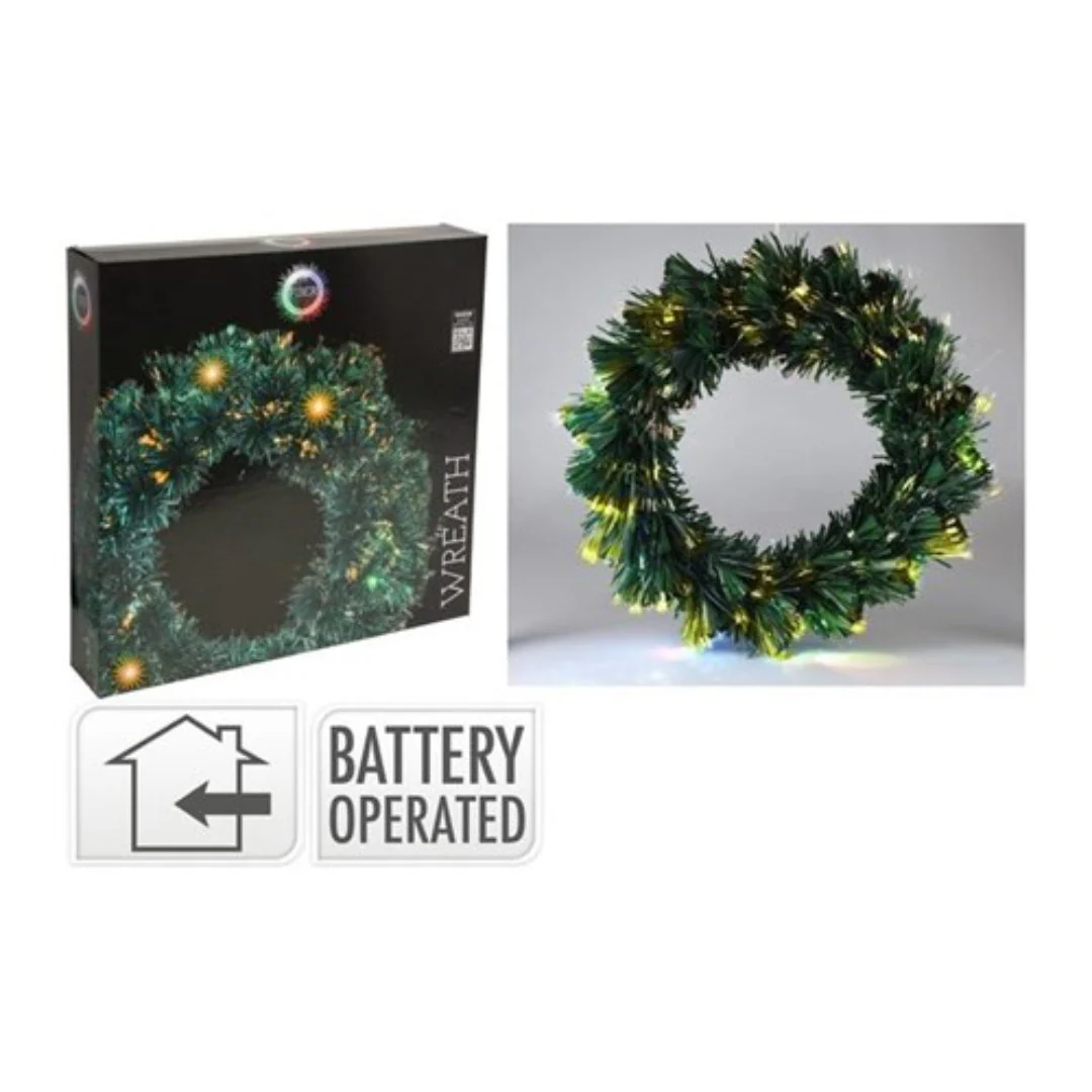 Wreath 50cm Fibre Optic With White Battery Operated